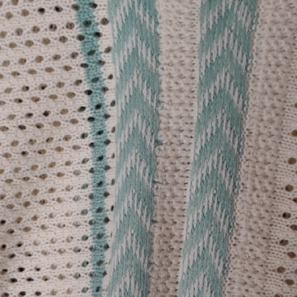 La Miel Coastal Knit Sweater Cream Blue Striped Oversized Lightweight Short Slee - Picture 5 of 8